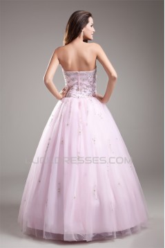Satin Fine Netting Floor-Length Strapless Beaded Wedding Dresses 2031270