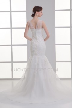 Satin Fine Netting Mermaid/Trumpet V-Neck Most Beautiful Wedding Dresses 2031271