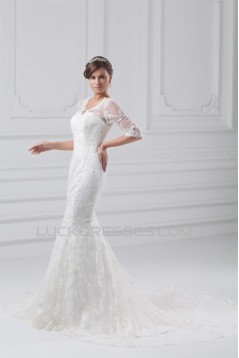 Satin Lace Half Elbow Sleeve Mermaid/Trumpet Most Beautiful Wedding Dresses 2031273
