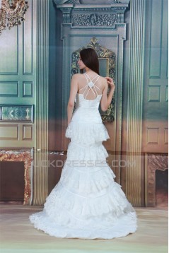 Satin Lace Mermaid/Trumpet Sleeveless Spaghetti Straps Wedding Dresses 2031276