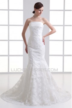 Satin Lace Mermaid/Trumpet Sleeveless Strapless Wedding Dresses 2031277