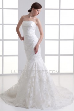 Satin Lace Mermaid/Trumpet Sleeveless Strapless Wedding Dresses 2031277