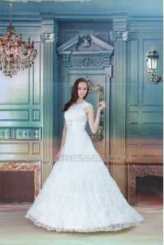 Satin Lace Organza A-Line Sleeveless High-Neck Sweet Wedding Dresses 2031279