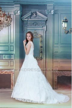 Satin Lace Organza A-Line Sleeveless High-Neck Sweet Wedding Dresses 2031279