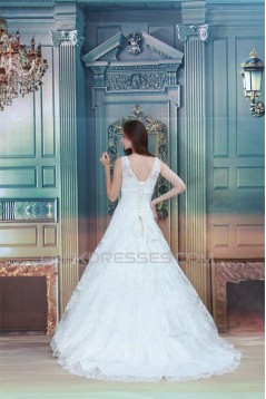 Satin Lace Organza A-Line Sleeveless High-Neck Sweet Wedding Dresses 2031279