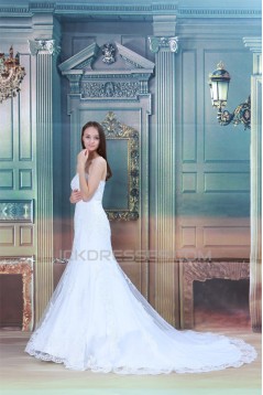 Satin Netting Sleeveless Strapless Mermaid/Trumpet Wedding Dresses 2031286