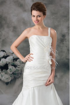 Satin One-Shoulder Mermaid/Trumpet Sleeveless Wedding Dresses 2031287