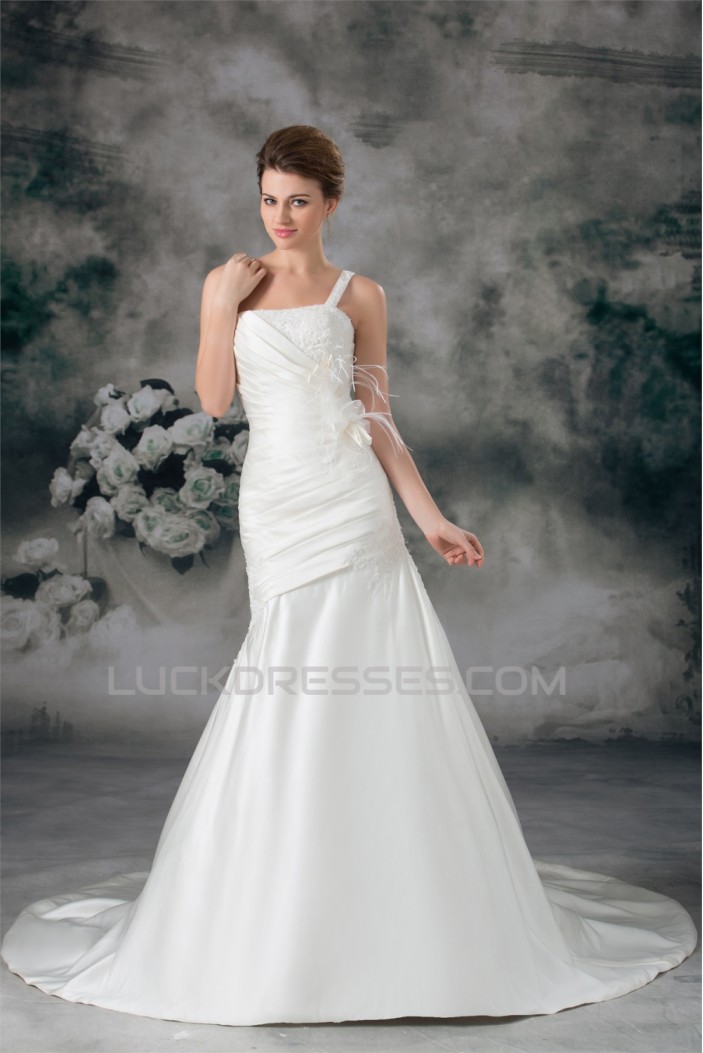 Satin One-Shoulder Mermaid/Trumpet Sleeveless Wedding Dresses 2031287