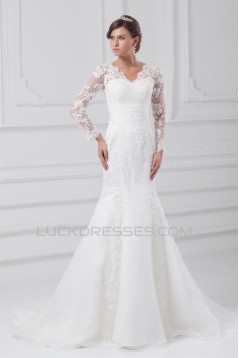 Satin Lace Organza Long Sleeve Mermaid/Trumpet Wedding Dresses 2031289