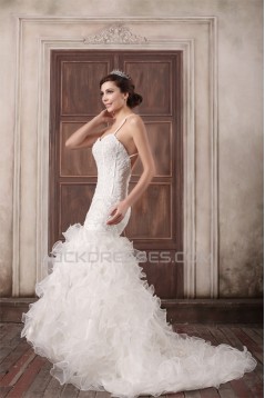 Satin Lace Organza Mermaid/Trumpet Spaghetti Straps Beautiful Wedding Dresses 2031290