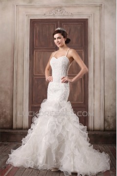 Satin Lace Organza Mermaid/Trumpet Spaghetti Straps Beautiful Wedding Dresses 2031290