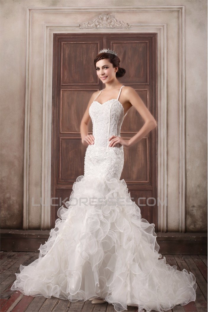 Satin Lace Organza Mermaid/Trumpet Spaghetti Straps Beautiful Wedding Dresses 2031290