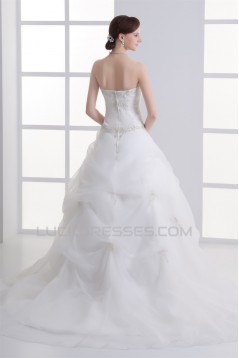 Satin Organza Sleeveless Ball Gown Strapless Embellished Wedding Dresses 2031293