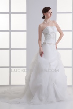 Satin Organza Sleeveless Ball Gown Strapless Embellished Wedding Dresses 2031293