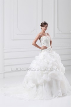 Satin Organza Sleeveless Strapless Ball Gown Most Beautiful Wedding Dresses 2031296