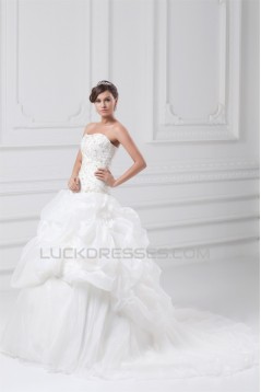Satin Organza Sleeveless Strapless Ball Gown Most Beautiful Wedding Dresses 2031296