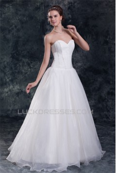 Satin Organza Sleeveless Sweetheart A-Line Sweet Wedding Dresses 2031298