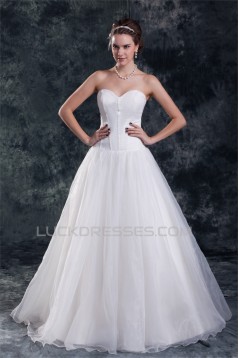 Satin Organza Sleeveless Sweetheart A-Line Sweet Wedding Dresses 2031298