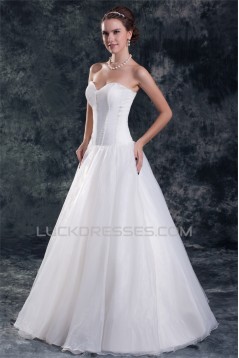 Satin Organza Sleeveless Sweetheart A-Line Sweet Wedding Dresses 2031298