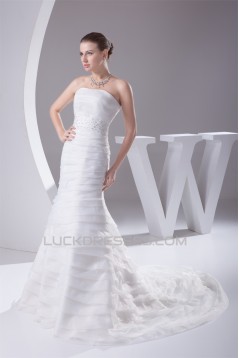 Elegant Strapless Sleeveless Satin Satin Organza Wedding Dresses 2030130
