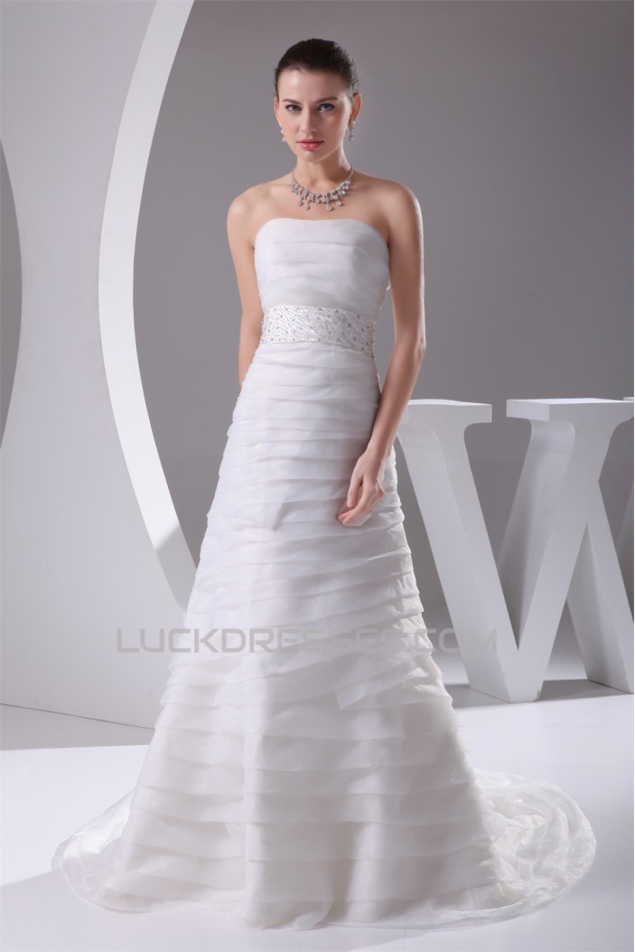 Elegant Strapless Sleeveless Satin Satin Organza Wedding Dresses 2030130