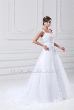 Satin Organza Straps A-Line Sleeveless Embellished Wedding Dresses 2031300