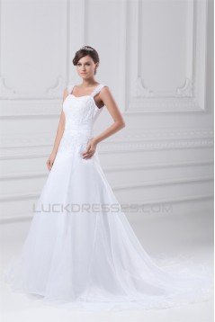Satin Organza Straps A-Line Sleeveless Embellished Wedding Dresses 2031300