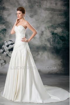 Satin Sweetheart Sleeveless A-Line Wedding Dresses 2031303