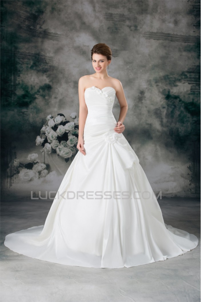 Satin Sweetheart Sleeveless A-Line New Arrival Wedding Dresses 2031304