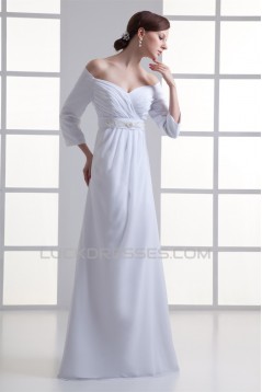Sheath/Column Off-the-Shoulder 3/4 Length Sleeve Wedding Dresses 2031309