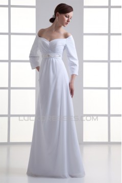 Sheath/Column Off-the-Shoulder 3/4 Length Sleeve Wedding Dresses 2031309