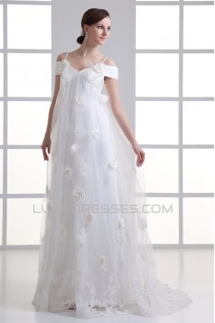 A-Line Satin Fine Netting Off-the-Shoulder Wedding Dresses Maternity Wedding Dresses 2031314