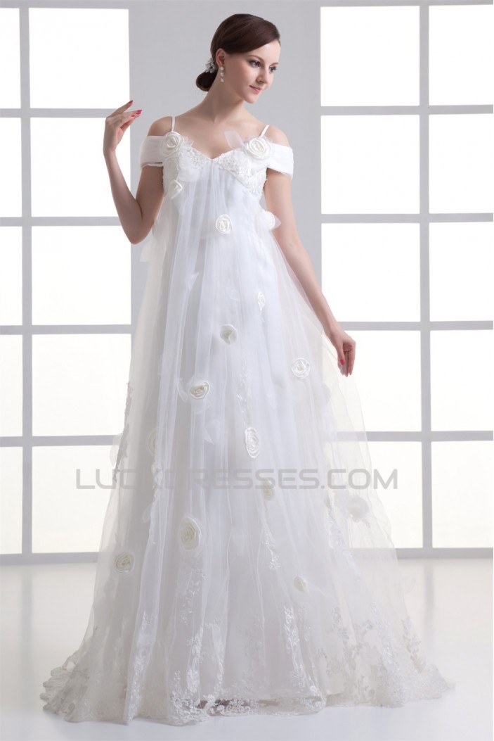 A-Line Satin Fine Netting Off-the-Shoulder Wedding Dresses Maternity Wedding Dresses 2031314