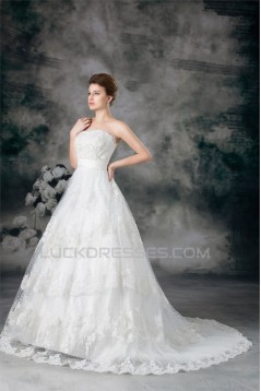 Sleeveless Ball Gown Satin Fine Netting Beaded Lace Wedding Dresses 2031316