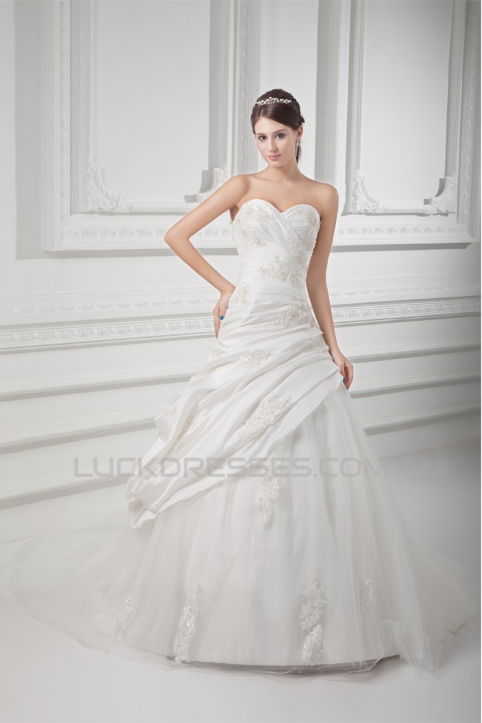 Sleeveless Ball Gown Taffeta Tulle Sweetheart Embellished Wedding Dresses 2031318