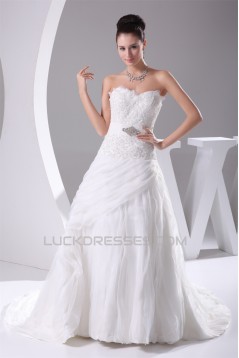 Fantastic A-Line Satin Organza Lace Sweetheart Wedding Dresses 2030132