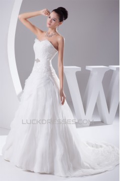 Fantastic A-Line Satin Organza Lace Sweetheart Wedding Dresses 2030132