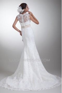 Sleeveless Bateau Satin Lace Mermaid/Trumpet Sweet Wedding Dresses 2031320