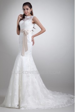 Sleeveless Bateau Satin Lace Mermaid/Trumpet Sweet Wedding Dresses 2031320