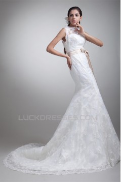 Sleeveless Bateau Satin Lace Mermaid/Trumpet Sweet Wedding Dresses 2031320