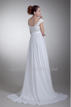 Sleeveless Chiffon Taffeta Lace A-Line Off-the-Shoulder Wedding Dresses 2031323