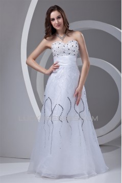 Sleeveless Floor-Length Satin Organza Sheath/Column Beaded Wedding Dresses 2031324