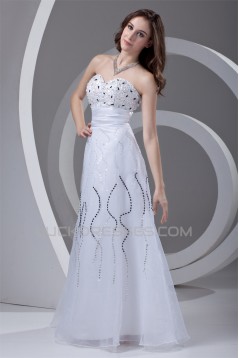 Sleeveless Floor-Length Satin Organza Sheath/Column Beaded Wedding Dresses 2031324