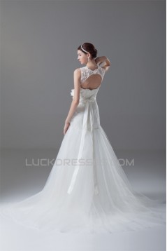 Sleeveless Satin Lace Fine Netting Sweet Wedding Dresses 2031329
