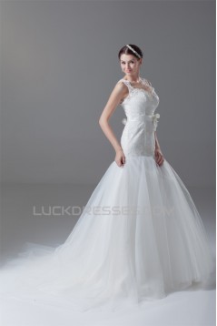 Sleeveless Satin Lace Fine Netting Sweet Wedding Dresses 2031329