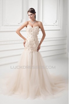A-Line Satin Fine Netting Sweetheart Lace Wedding Dresses 2031331