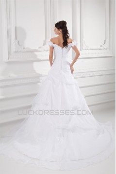 Sleeveless Satin Organza Off-the-Shoulder Sweet Wedding Dresses 2031334