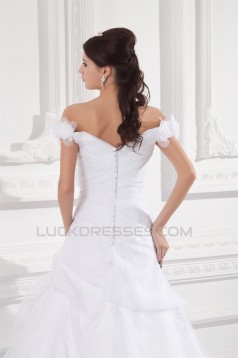 Sleeveless Satin Organza Off-the-Shoulder Sweet Wedding Dresses 2031334