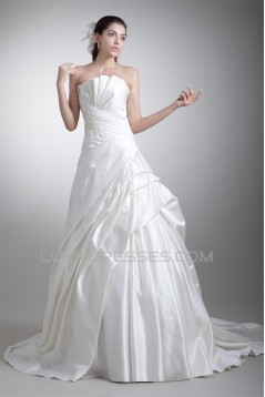 Sleeveless Satin Strapless A-Line Beautiful Wedding Dresses 2031336