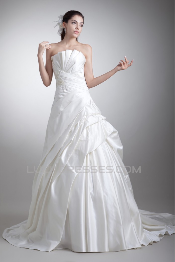Sleeveless Satin Strapless A-Line Beautiful Wedding Dresses 2031336
